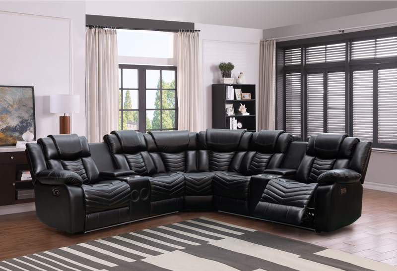 Air Leather LED Power Recliner Sectional