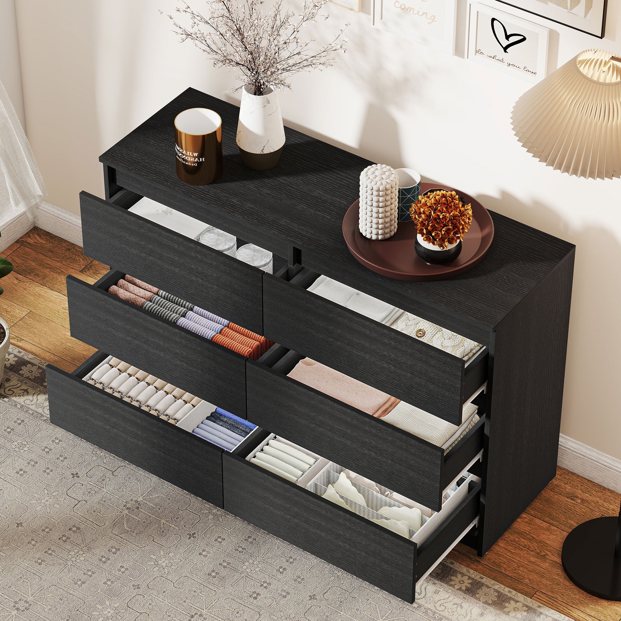 River 6 Drawer Dresser for Bedroom, Living Room or Hallway-Black