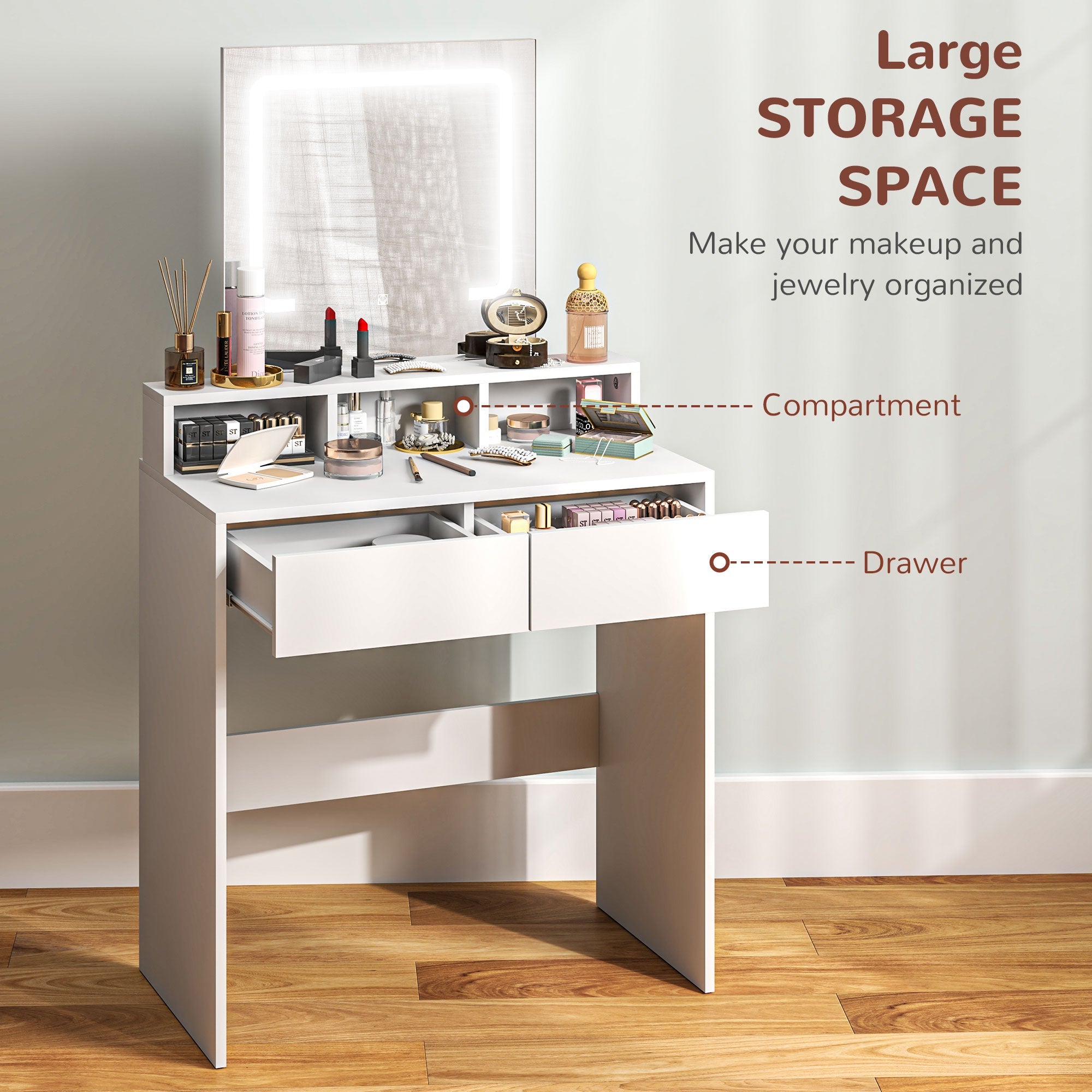 Zee Makeup Vanity Desk with LED Lights-White
