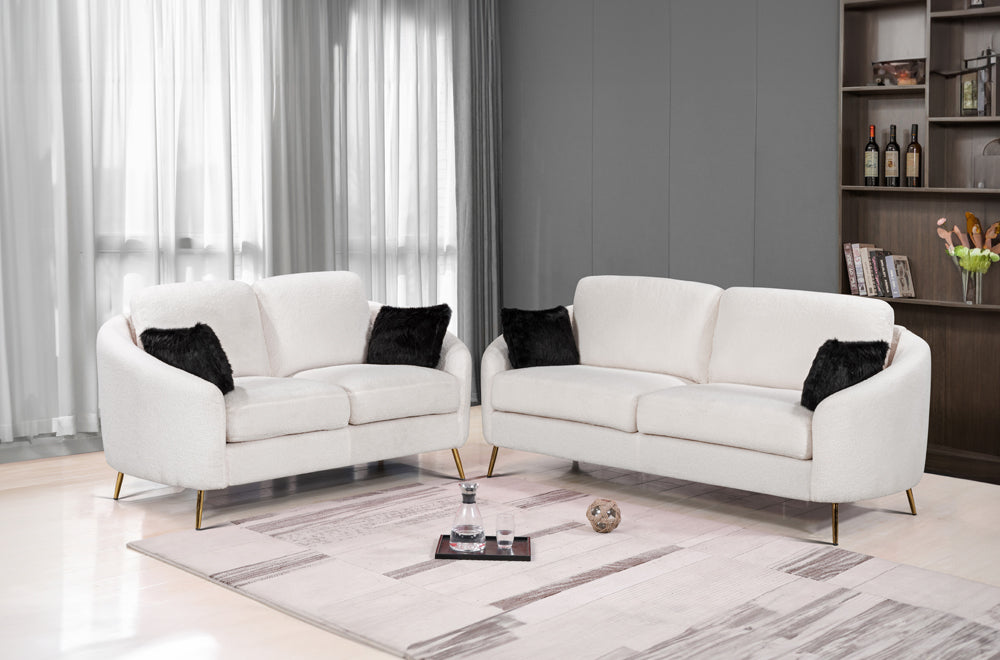 3pc White Boucle Sofa Set - T1312