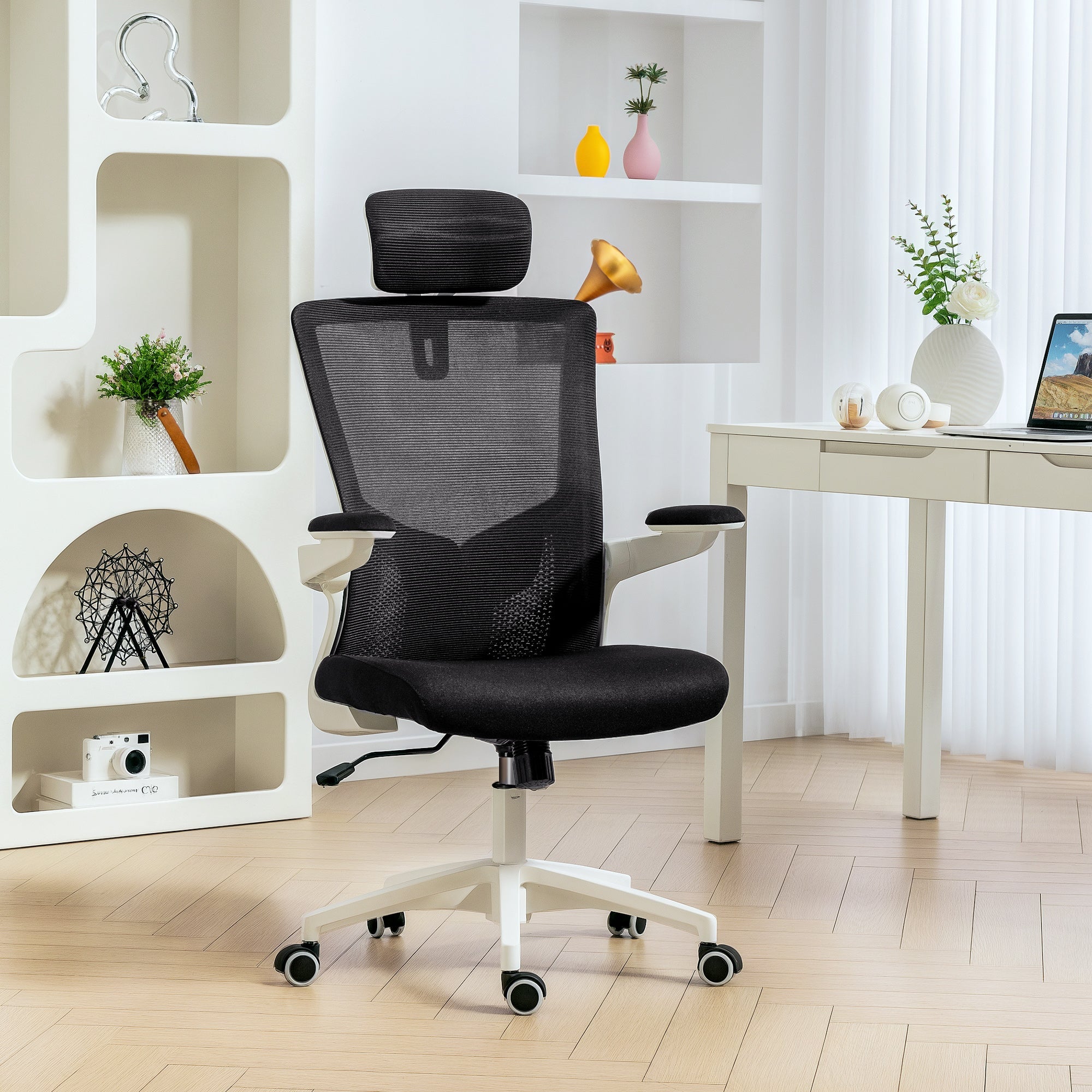Andre Ergonomic Office Chair with 2D Lumbar Support and adjustable Headrest-Black/White