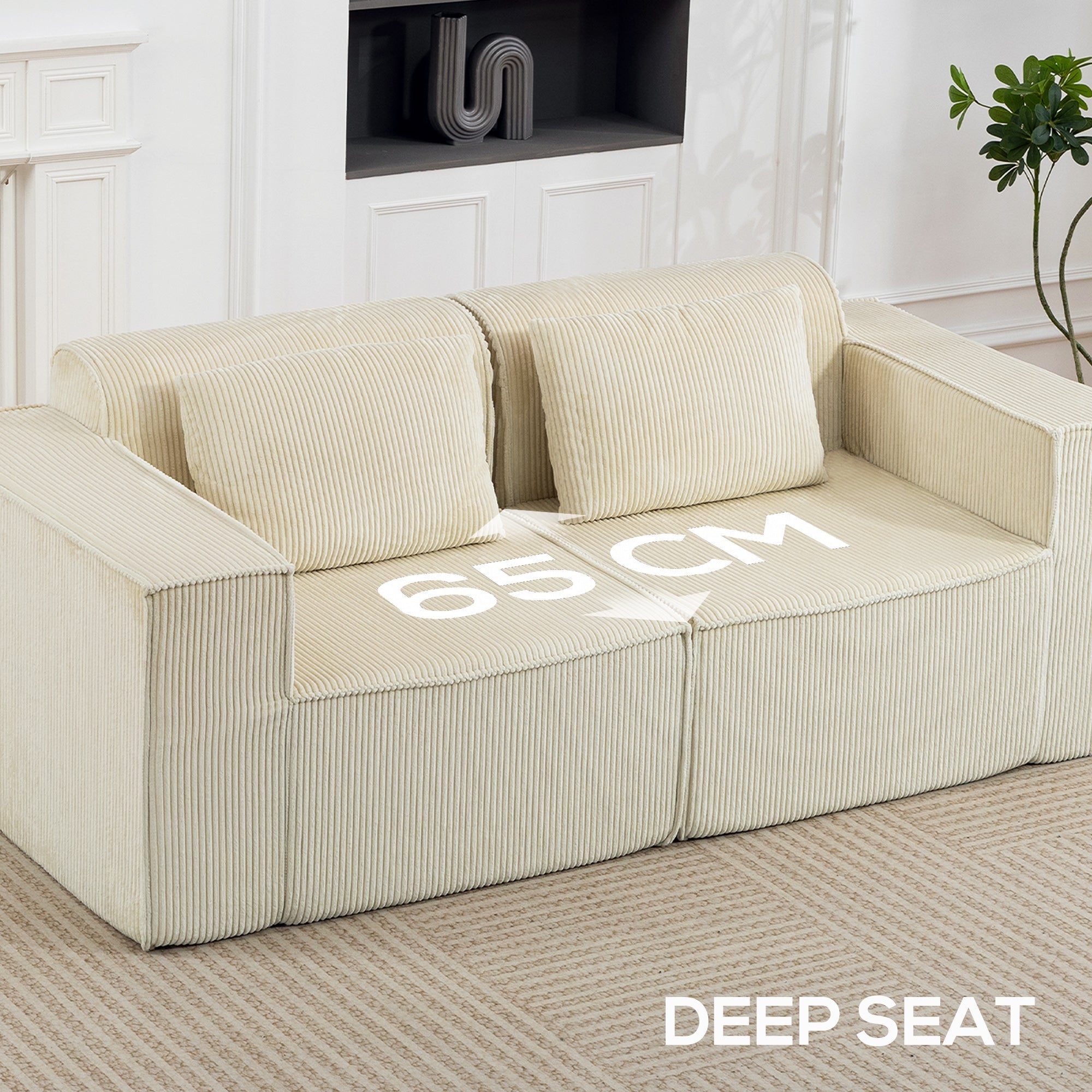 IVAN Boneless Corduroy 3 Seater Sofa with Deep Seats-Beige