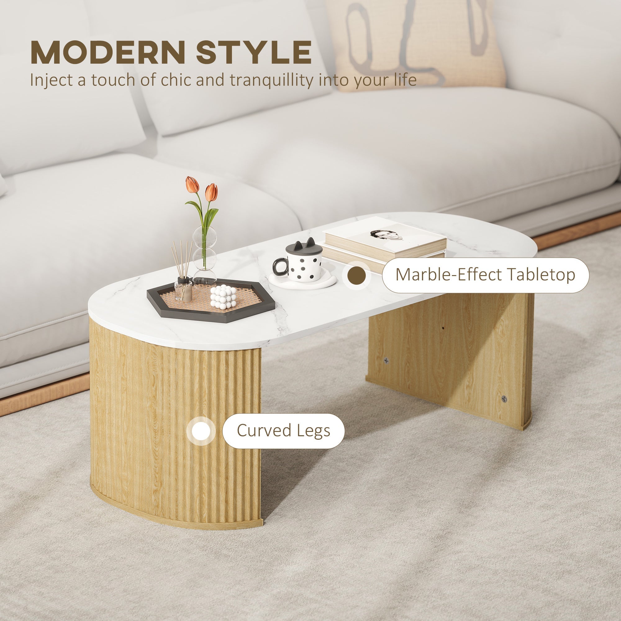Cameron Modern Faux-Marble Coffee Table-Natural Wood