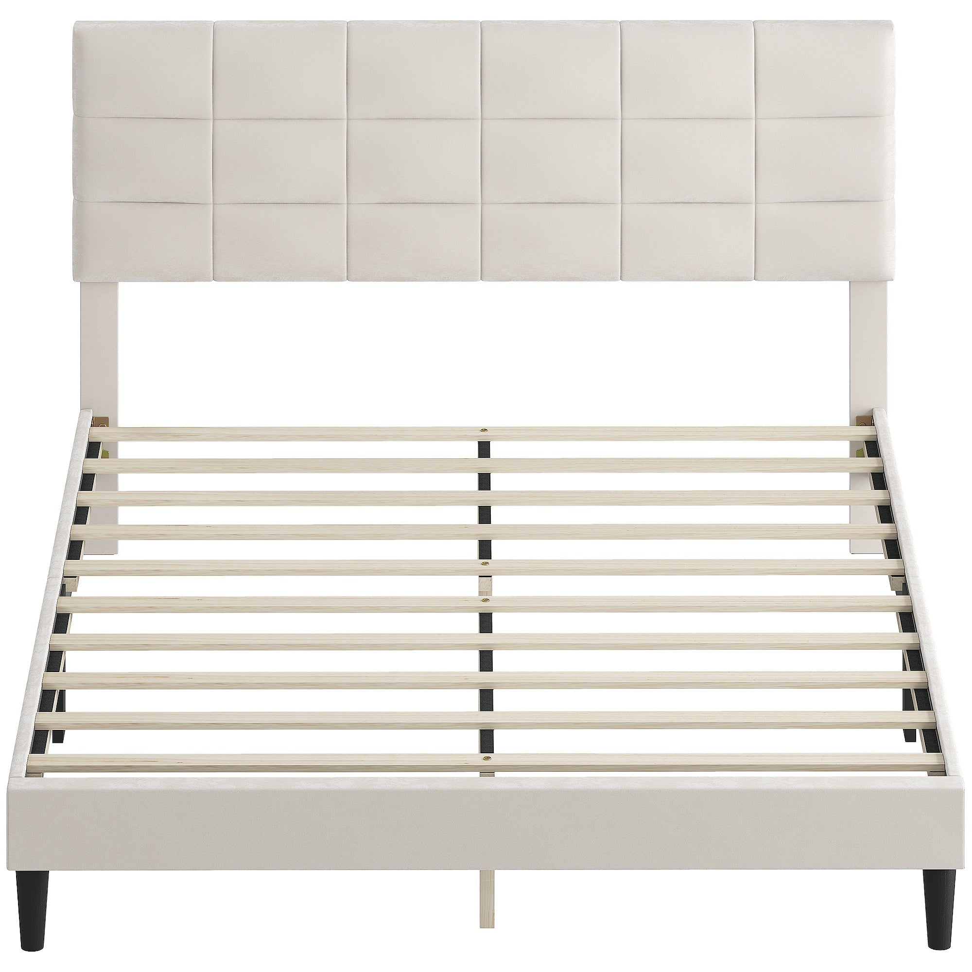 Harper Queen Size Bed Frame with Upholstered Headboard-Cream White