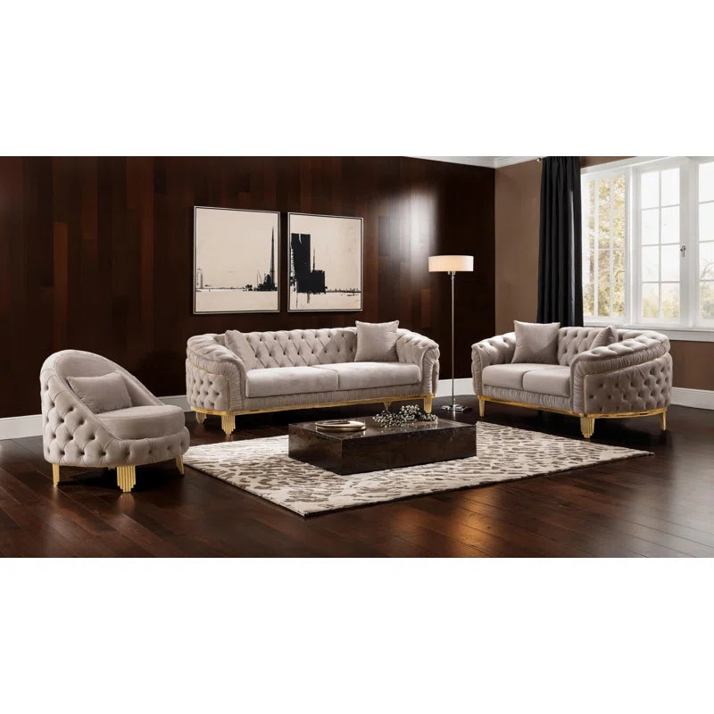 Vanessa 3-Piece Sofa Set in Taupe