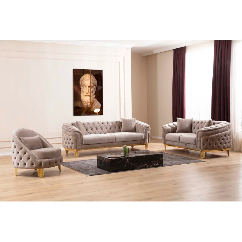 Vanessa 3-Piece Sofa Set in Taupe