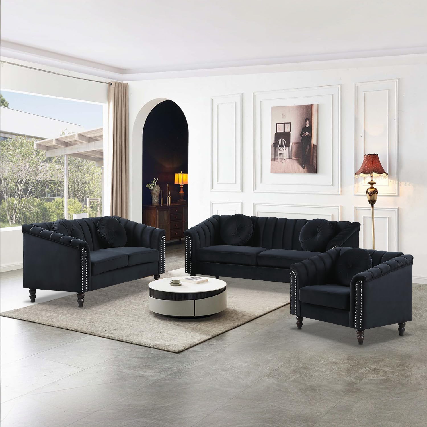 Zena 3pc Sofa Set in Black