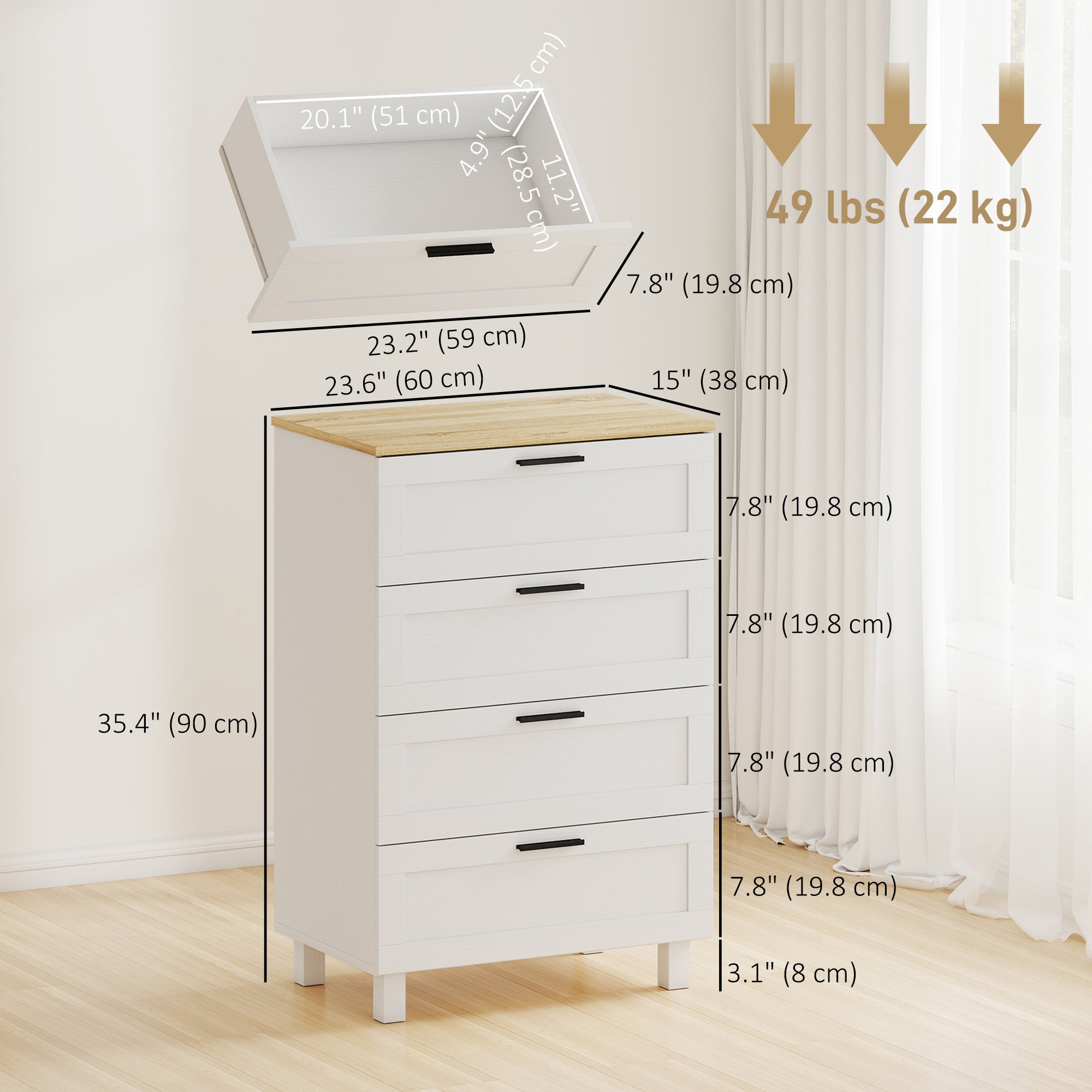Taylor Chest with 4 Drawers for Bedroom-White