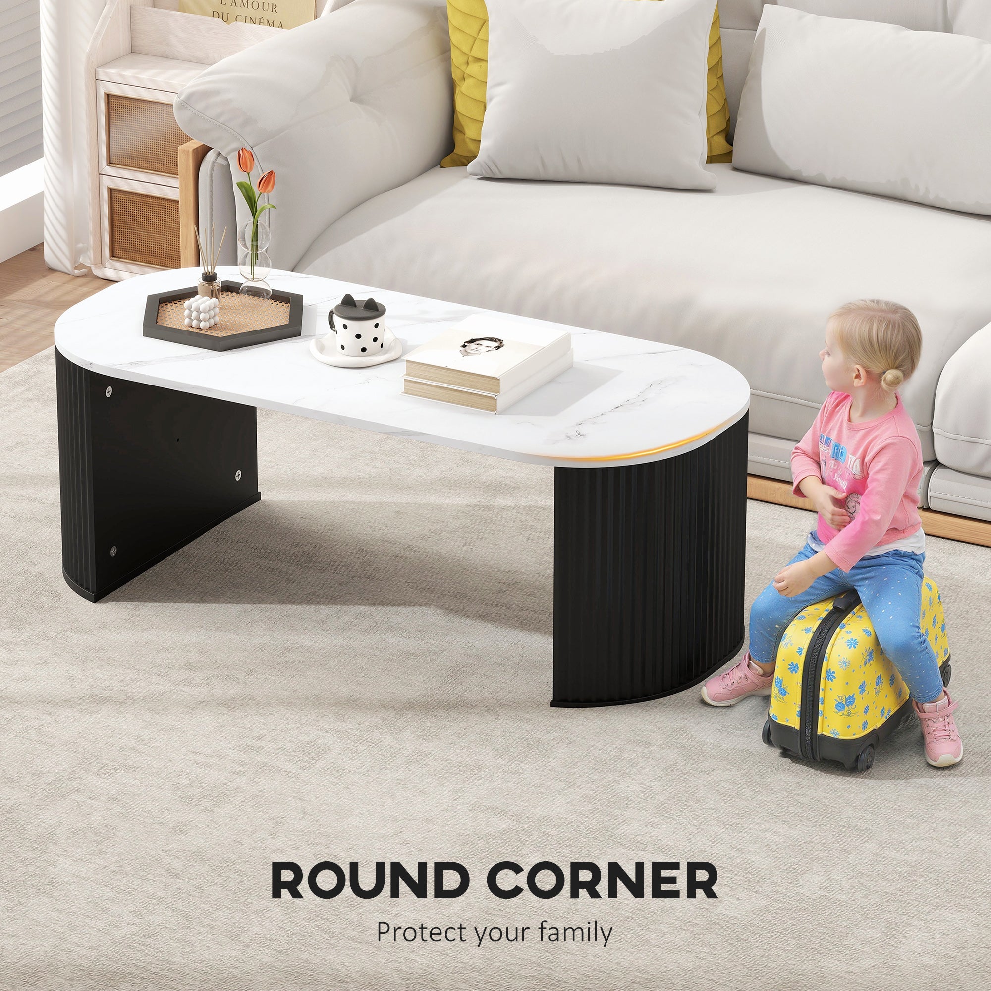 Cameron Modern Faux-Marble Coffee Table-Black
