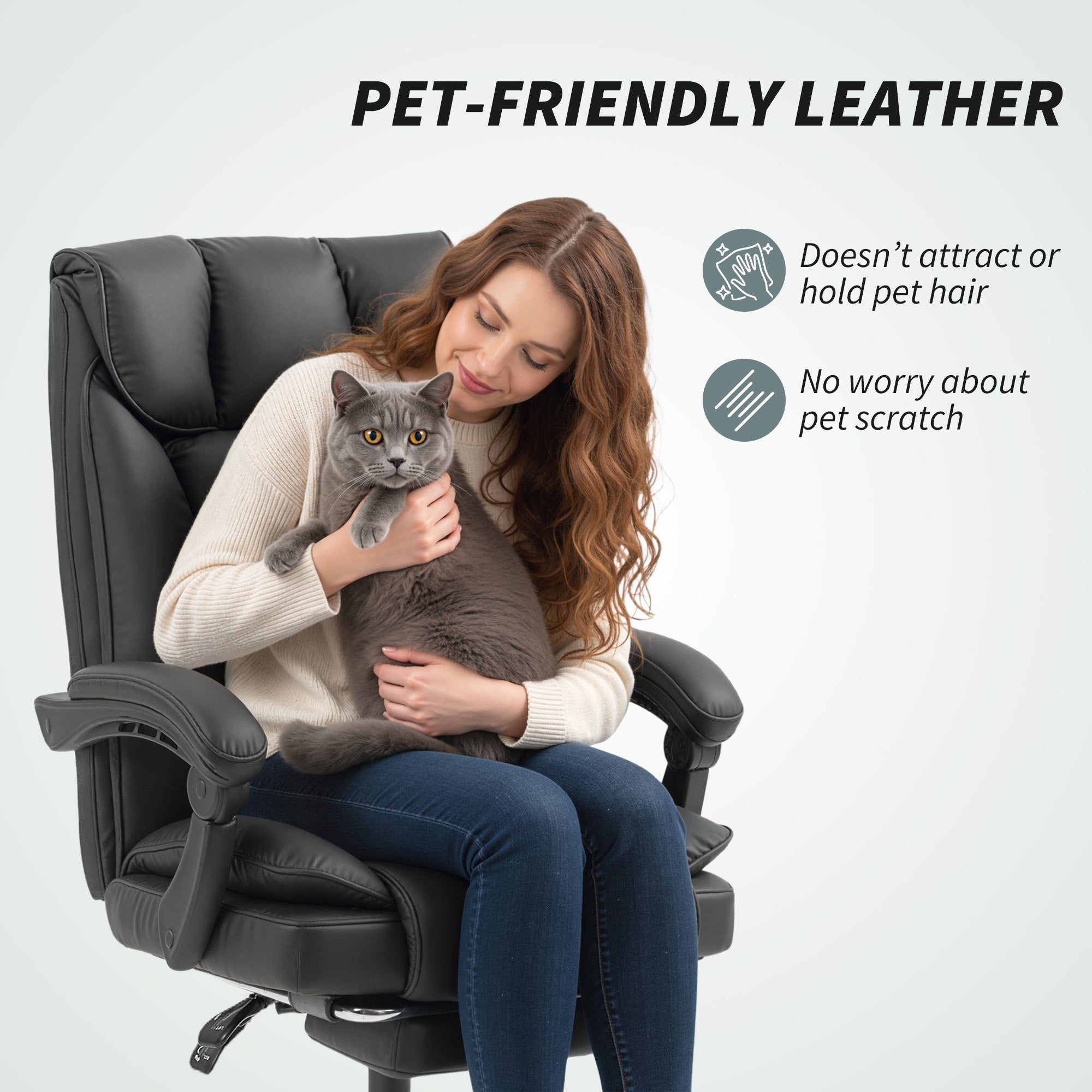 Alexis Executive Ergonomic Office Chair with Pet-Friendly Leather, Footrest and Swivel Recliner-Black