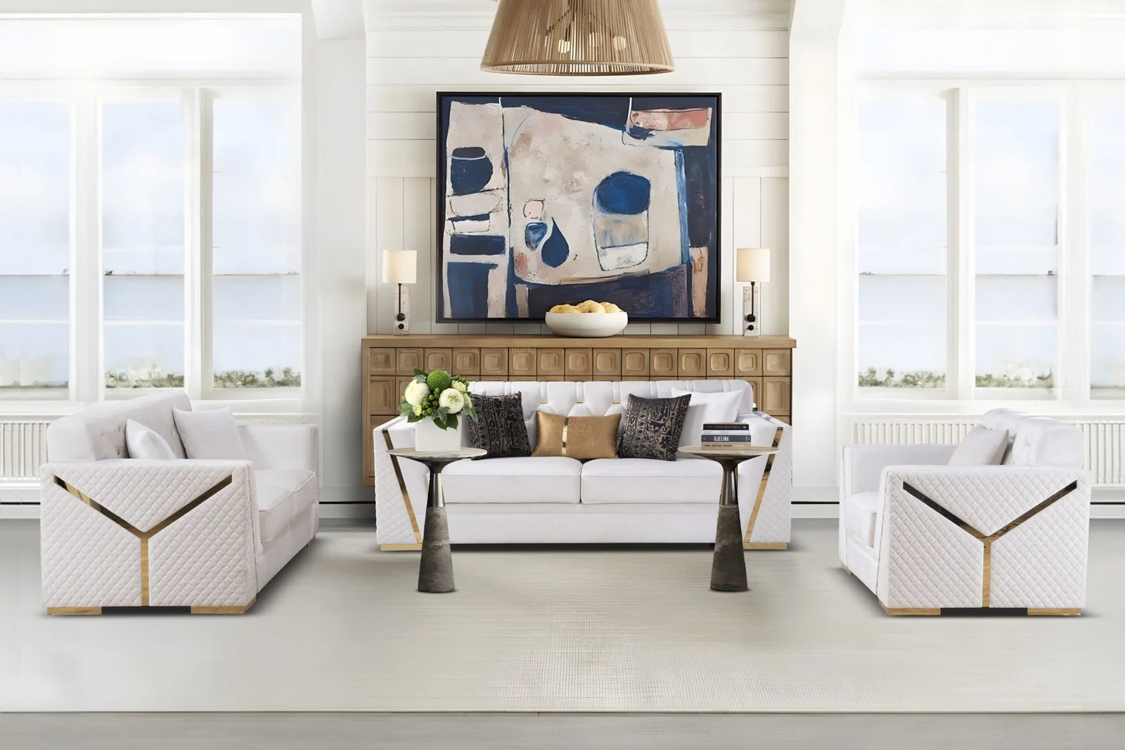 Lena 3pc Sofa Set in Cream