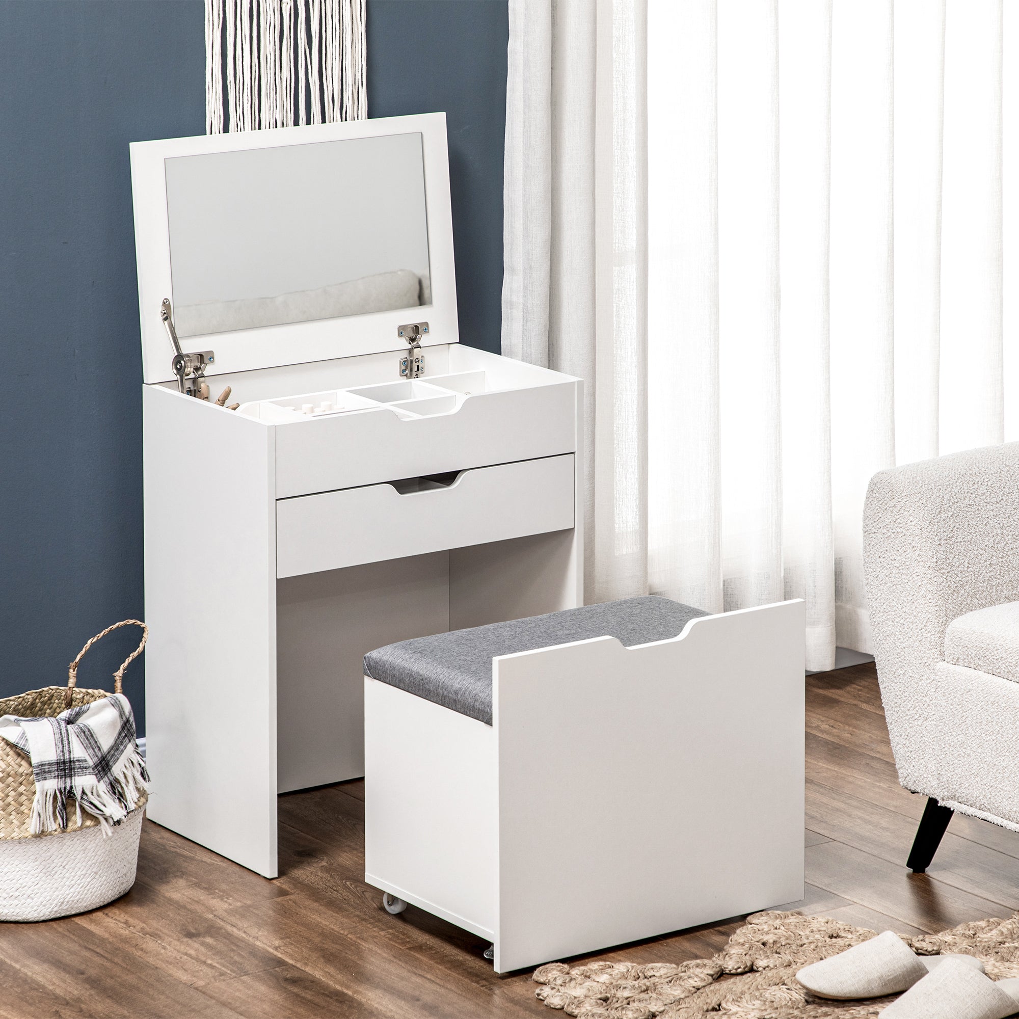 Alice Makeup Vanity Set with Flip Top Mirror-White