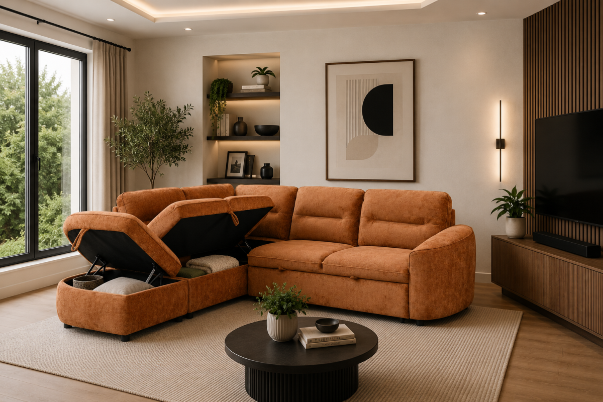 Harmony Sleeper Sectional in Burnt Orange