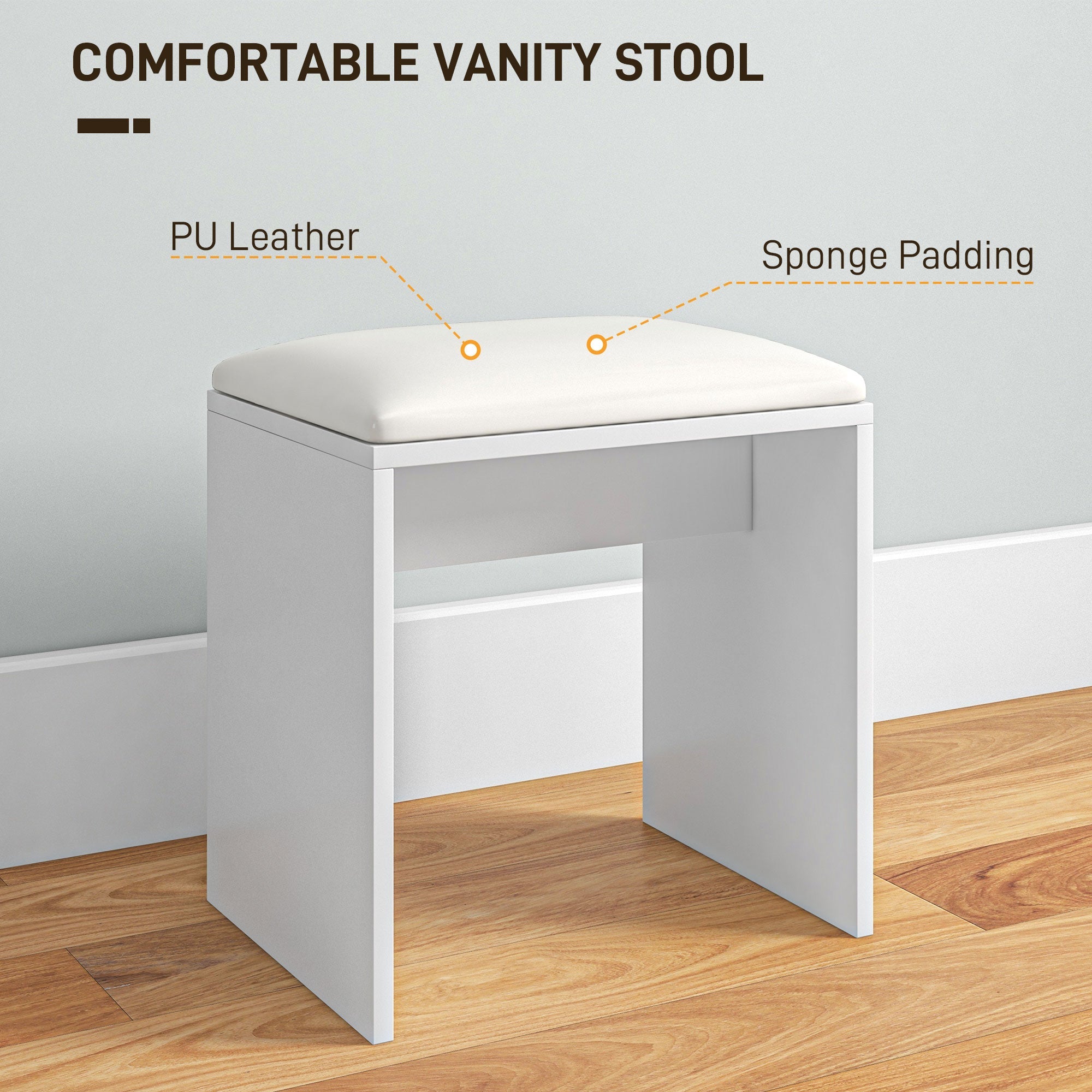Elise Makeup Vanity Set with Mirror, Stool and Adjustable Shelves-White