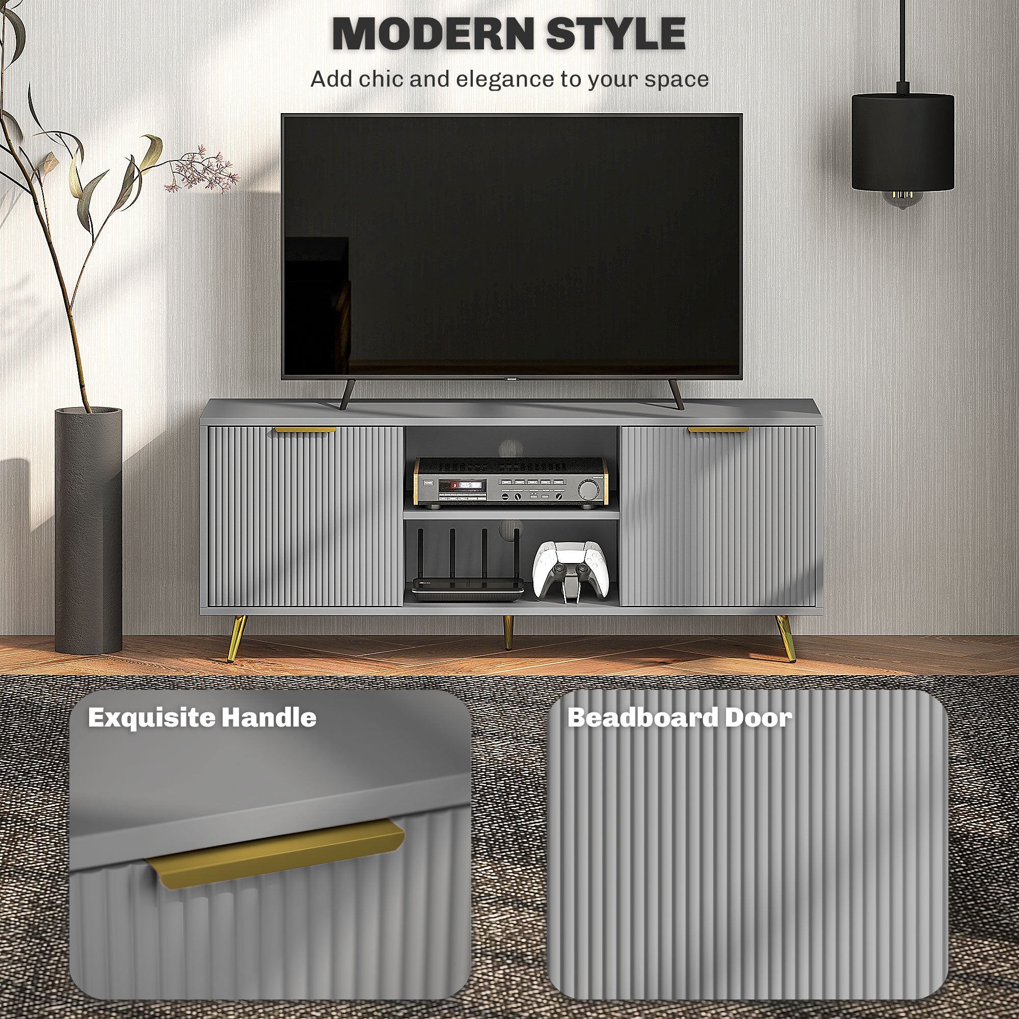 Collins Modern TV Stand for up to 55 Inch TVs-Grey
