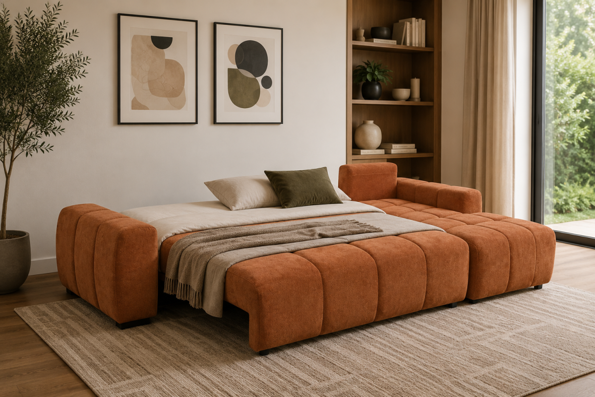 Burnt Orange Sleeper Sectional