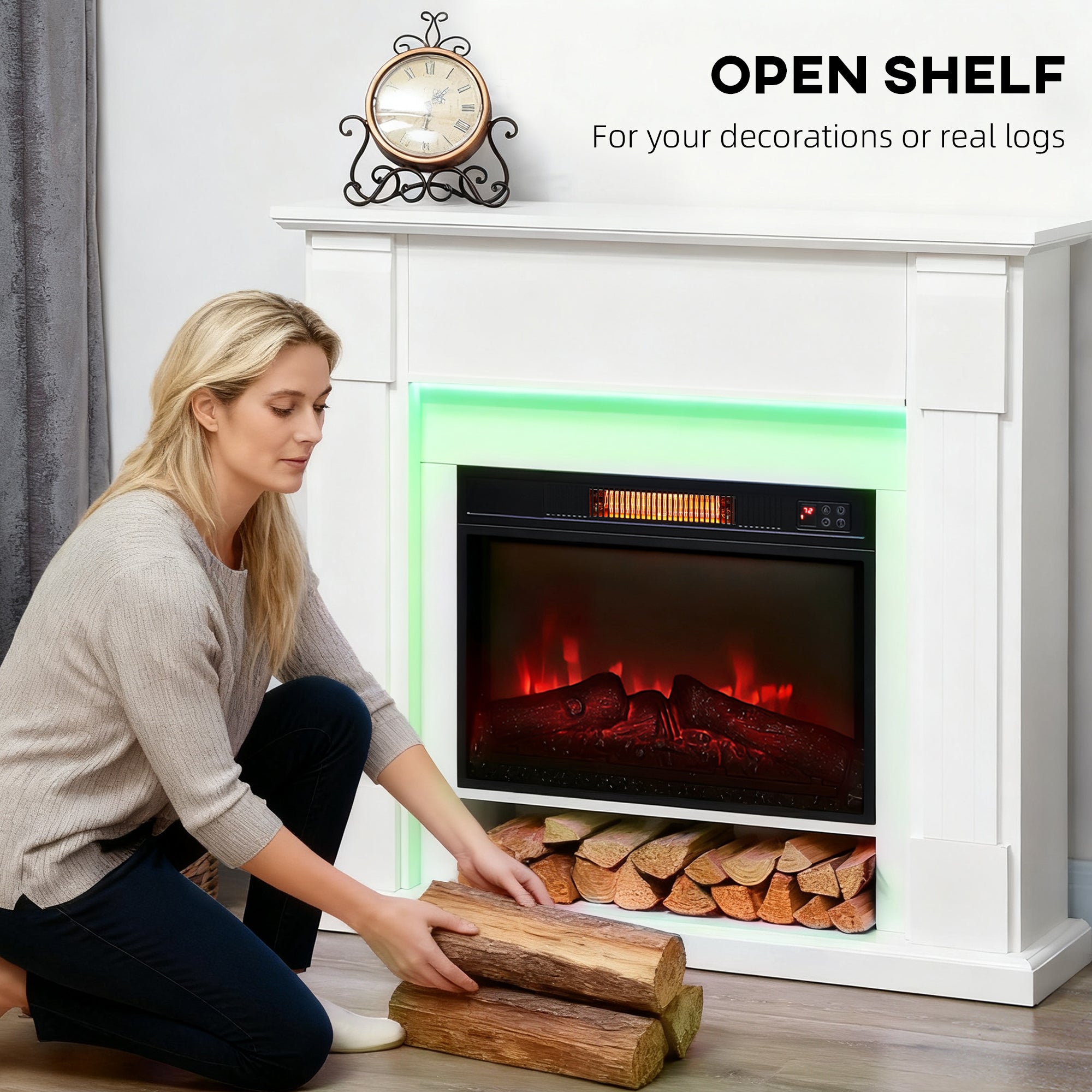 Aubrey 41" Electric Fireplace with Mantel and Adjustable 3D Flame Effect -White
