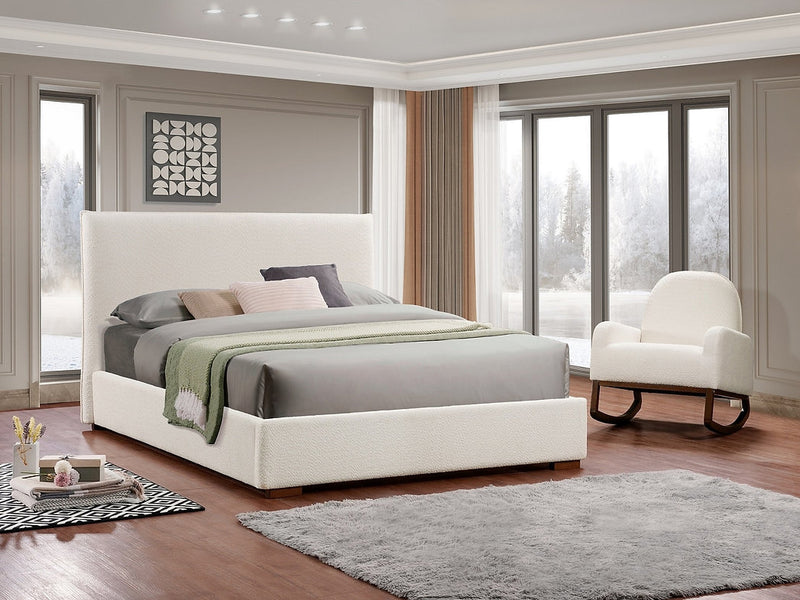 Beige Boucle Platform Bed & Rocking Chair - IF-5568