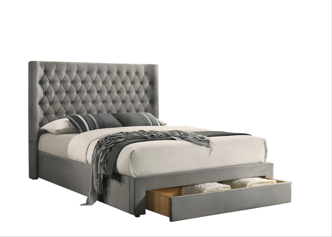 Grey Velvet Storage Bed - IF-5761