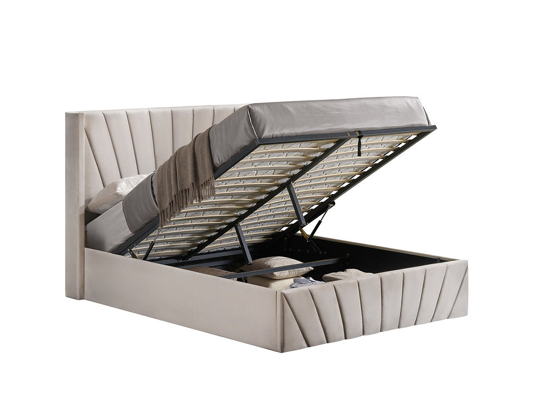 Ivory Velvet Lift-up Storage Bed - IF-5872