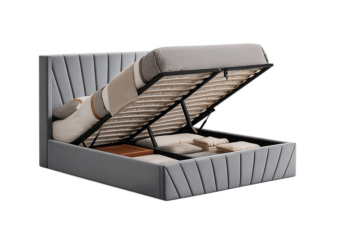 Grey Velvet Lift-up Storage Bed - IF-5870