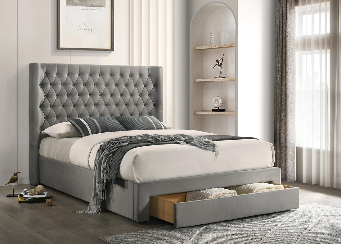 Grey Velvet Storage Bed - IF-5761