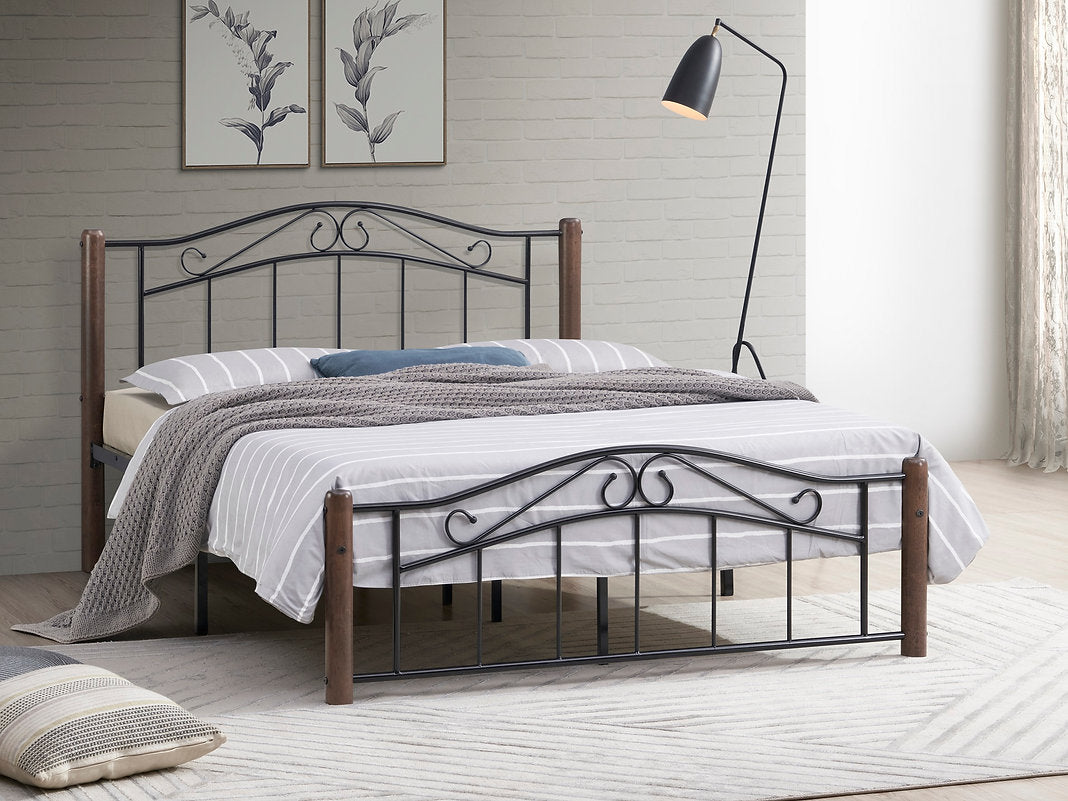 Metal Platform Bed w/ Wooden Posts - IF-126