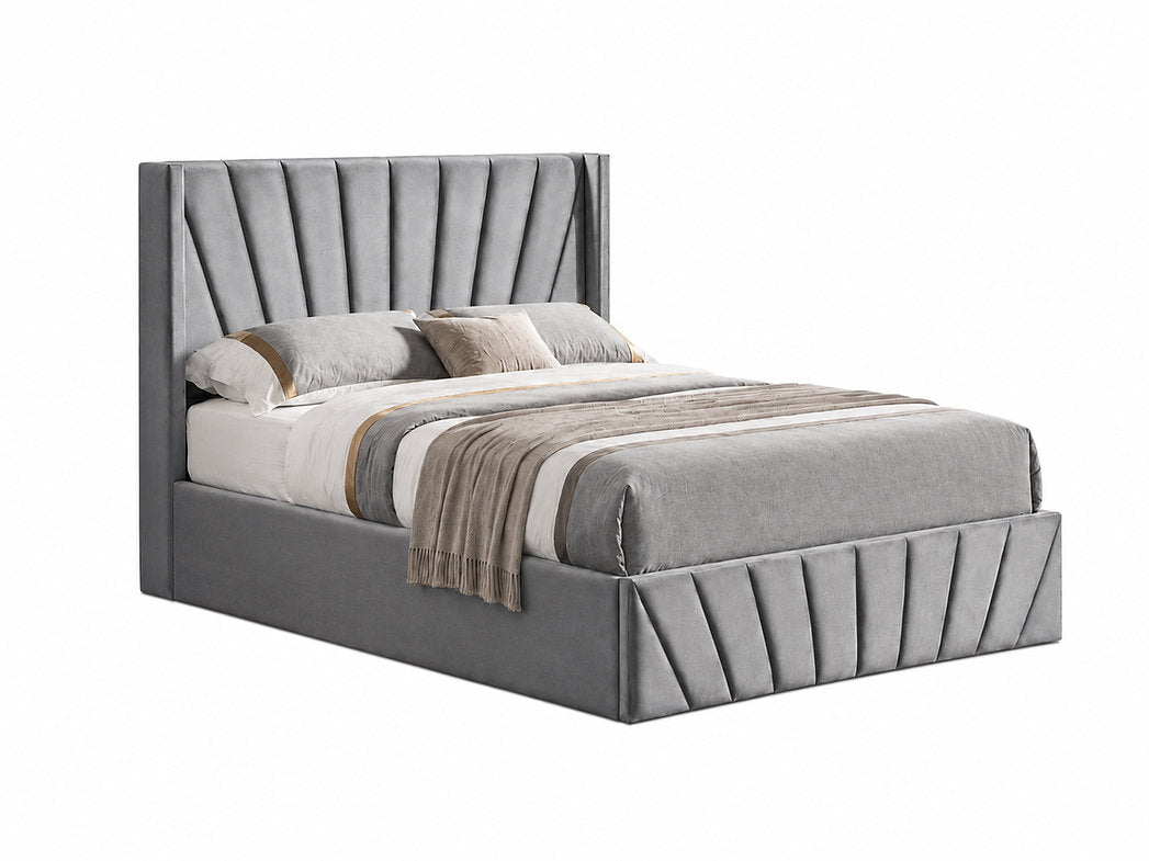 Grey Velvet Lift-up Storage Bed - IF-5870