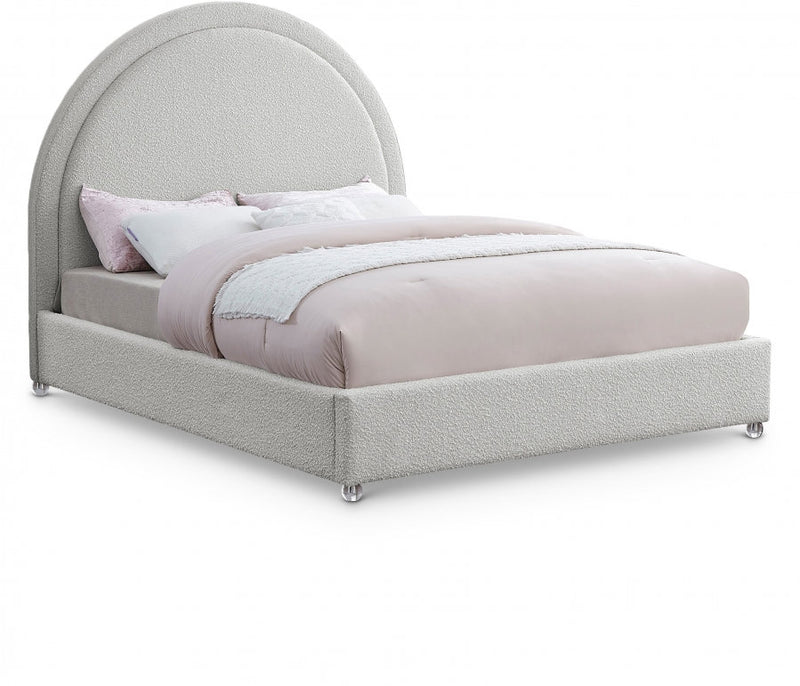 White Boucle Platform Bed - IF-5205