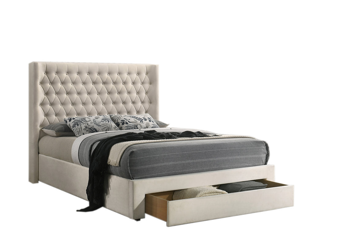 Ivory Velvet Storage Bed - IF-5760
