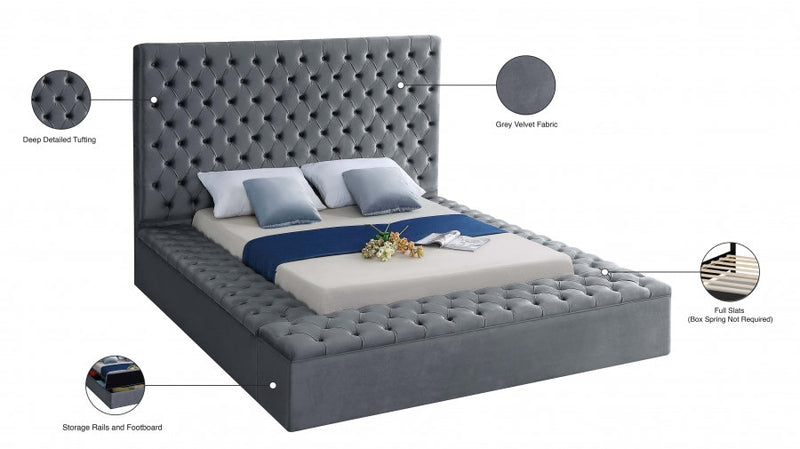 Grey Velvet Storage Bed - IF-5790