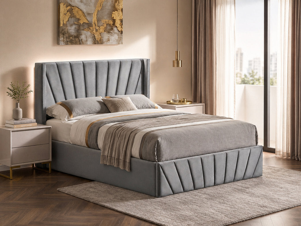 Grey Velvet Lift-up Storage Bed - IF-5870