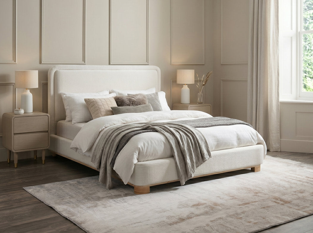 Ivory Fabric Platform Bed - IF-5910