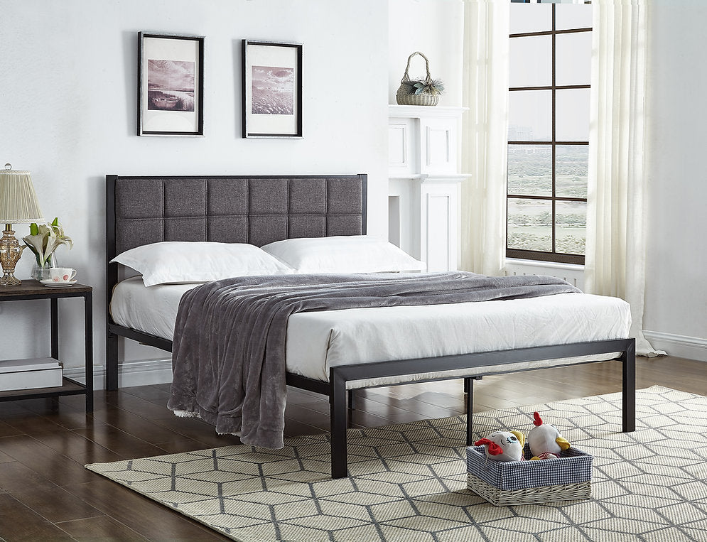 Grey Padded Platform Bed - IF-105