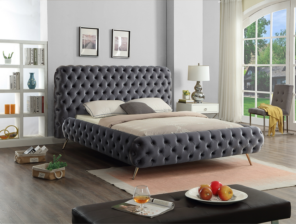Velvet Tufted Platform Bed - IF-5865