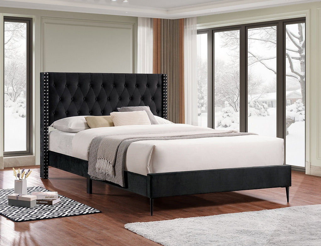 Black Velvet Platform Bed - IF-5593