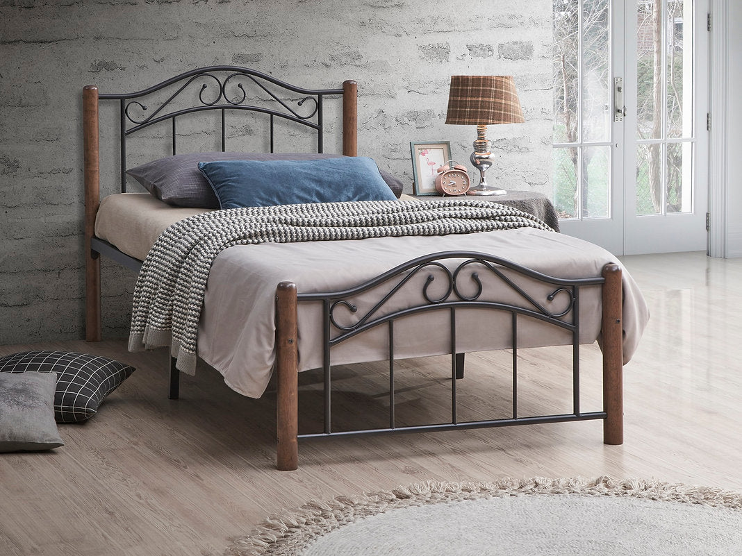 Metal Platform Bed w/ Wooden Posts - IF-126