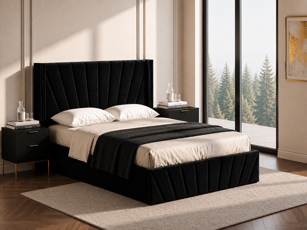 Black Velvet Lift-up Storage Bed - IF-5873