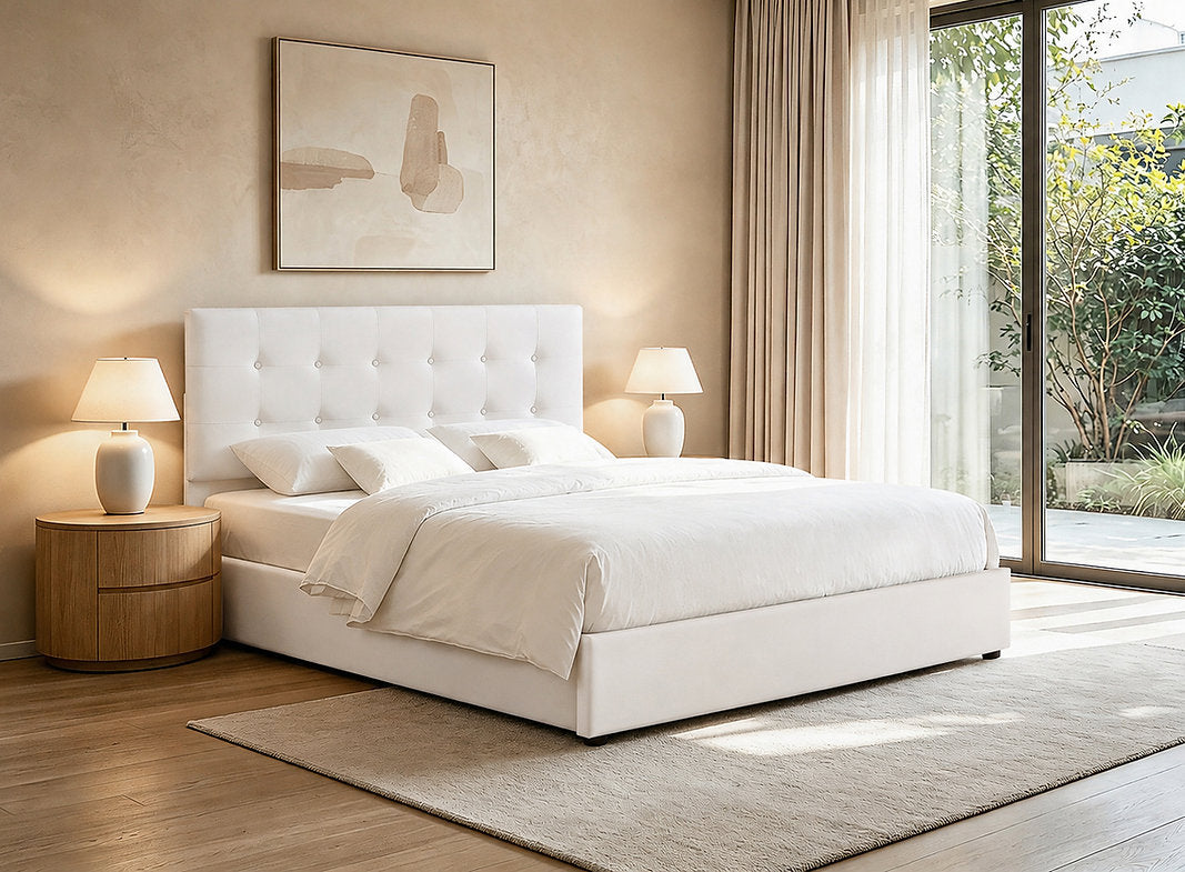 Cream Fabric Lift-up Storage Bed - IF-5446
