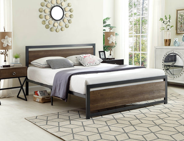 Wood Panel Metal Platform Bed - IF-5261