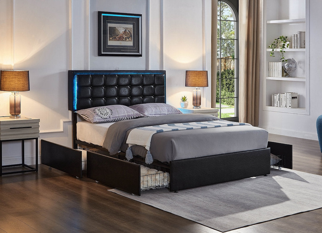 Vegan Leather LED Storage Bed - IF-5400