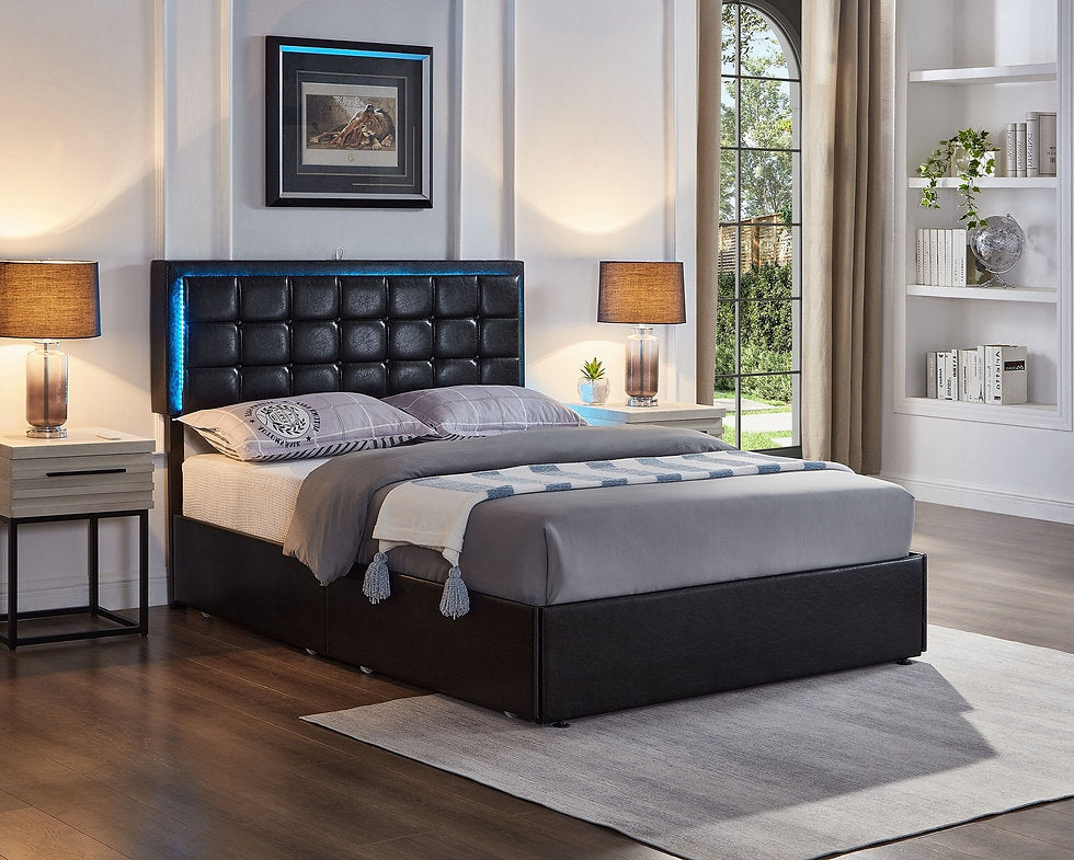 Vegan Leather LED Storage Bed - IF-5400