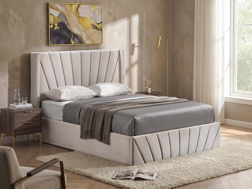 Ivory Velvet Lift-up Storage Bed - IF-5872
