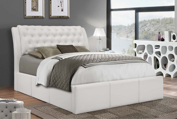 White Vegan Leather Platform Bed - IF-187