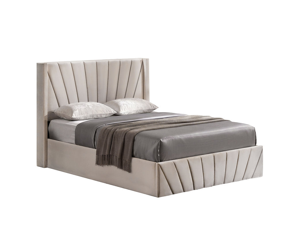 Ivory Velvet Lift-up Storage Bed - IF-5872