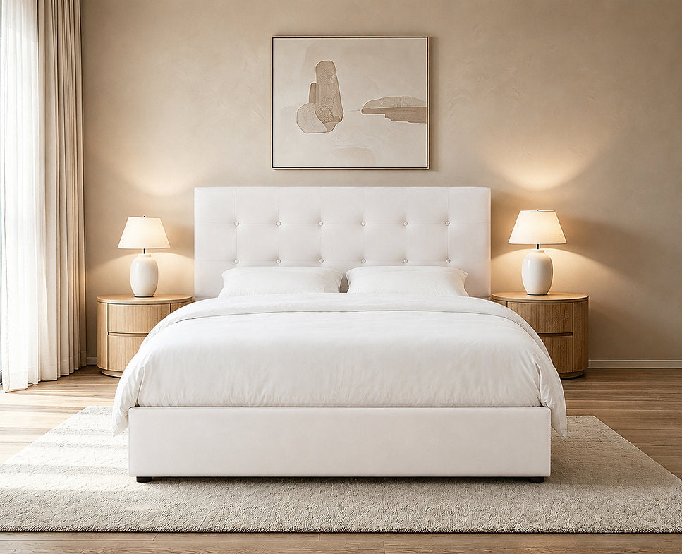 Cream Fabric Lift-up Storage Bed - IF-5446