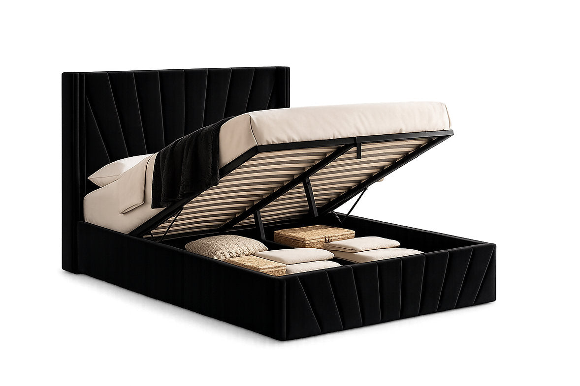 Black Velvet Lift-up Storage Bed - IF-5873