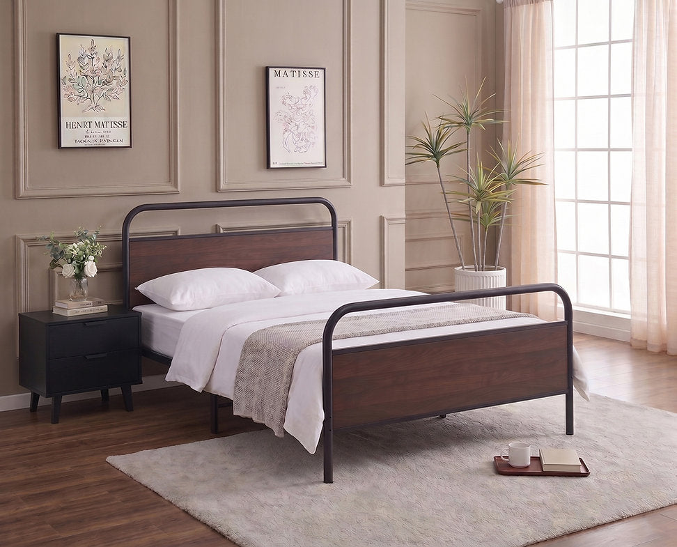 Wood Panel Metal Platform Bed - IF-5255