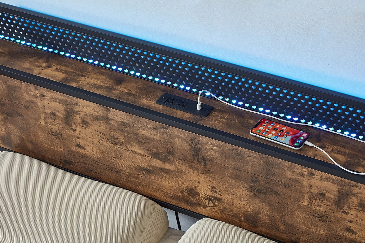Wood Grain Storage Bed with LED & USB - IF-5930