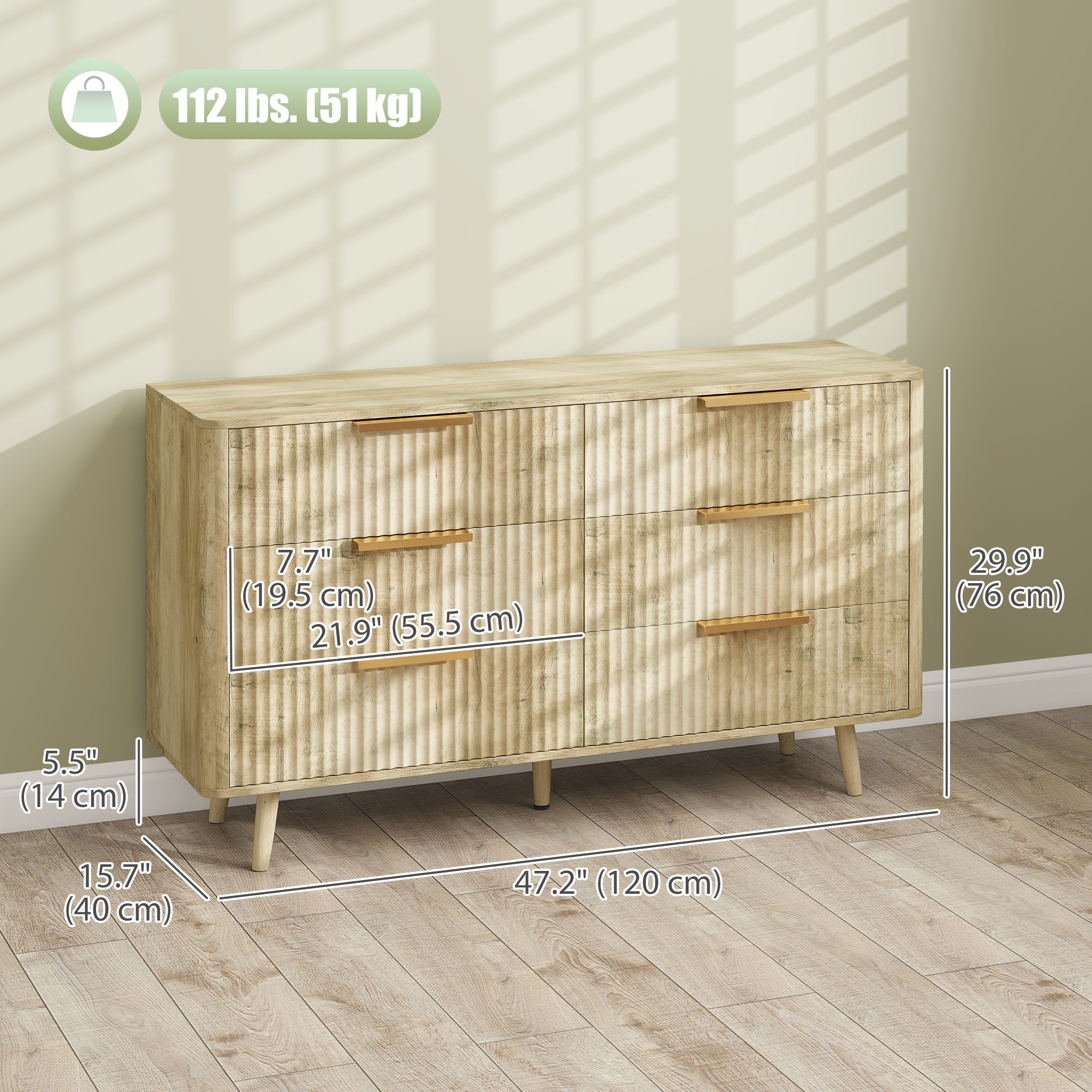 Dakota Dresser with 6 Fluted Drawers-Oak